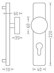 Dverové kovanie ACT Marina HR (CHRÓM), kľučka-kľučka, Otvor pre obyčajný kľúč BB, AC-T Chróm, 72 mm