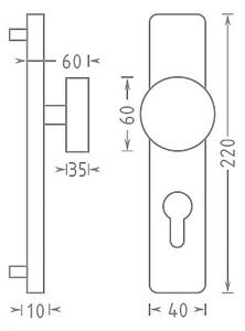 Dverové kovanie ACT Beta HR (CHRÓM), kľučka-kľučka, Otvor pre obyčajný kľúč BB, AC-T Chróm, 72 mm