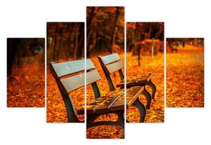Obraz lavičky v jeseni (150x105 cm)