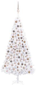 Osvetlený umelý vianočný stromček s guľami, LED 300 cm, biely