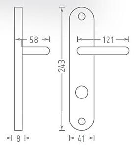 Dverové kovanie ACT Beta OV (MATNÝ NIKEL), kľučka-kľučka, Otvor pre obyčajný kľúč BB, AC-T Matný nikel, 90 mm