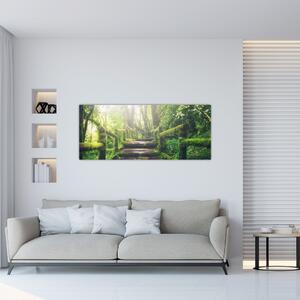 Obraz - drevené schody v lese (120x50 cm)