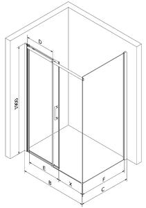 Mexen Omega, sprchovací kút s posuvnými dverami 100 (dvere) x 80 (stena) cm, 8mm číre sklo, zlatý profil + slim sprchová vanička 5cm, 825-100-080-50-00-4010