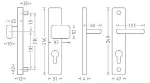 Bezpečnostné kovanie ACT Atlas (F9), kľučka-kľučka, Otvor na cylindrickú vložku PZ, AC-T F9 (hliník nerez), 92 mm