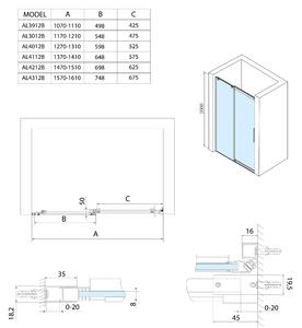 Polysan, ALTIS LINE BLACK sprchové dvere 1170-1210mm, výška 2000mm, sklo 8mm, AL3012B