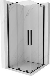 Mexen Velar Duo, sprchový kút s posuvnými dverami 90(dvere) x 90(dvere) cm, 8mm číre sklo, čierny matný profil, 871-090-090-02-70
