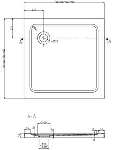 Mexen Rio, štvorcový sprchovací kút s posuvnými dverami 80 (dvere) x 80 (dvere) x 190 cm, 5mm číre sklo, zlatý profil + biela sprchová vanička SLIM, 860-080-080-50-00-4010G