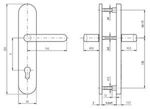 Bezpečnostné kovanie ROSTEX BK RX 807-50 EXCLUSIVE (CHRÓM-NEREZ), kľučka ľavá / kľučka, Otvor na cylindrickú vložku PZ, ROSTEX Chróm lesklý-nerez, 72 mm