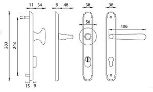 Ochranné kovanie MP Alt Wien Plus (ONS), kľučka-kľučka, Otvor na cylindrickú vložku PZ, MP ONS (nikel brúsený), 72 mm