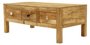 Massive home | Konferenční stolek z masivního mangového dřeva se 3 zásuvkami Massive Home Ella, délka 110 cm ELL011