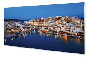 Sklenený obraz Mesto v noci Grécko Coast 140x70 cm 2 Prívesky