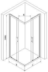 Mexen Rio, štvorcový sprchovací kút 80(dvere)x80(dvere)x190 cm, 5mm sklo námraza, čierny profil + čierna sprchová vanička SLIM, 860-080-080-70-30-4070B