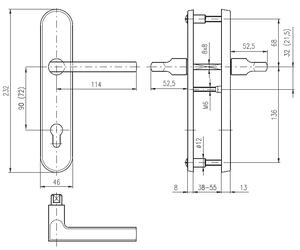 Bezpečnostné kovanie ROSTEX BK 807/O BRIT (NEREZ MAT), kľučka pravá / kľučka, Otvor na cylindrickú vložku PZ, ROSTEX Nerez mat, 72 mm