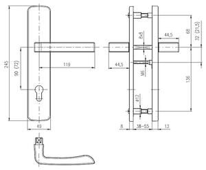 Bezpečnostné kovanie ROSTEX BK 807 ASTRA (CHRÓM NEREZ), kľučka pravá / kľučka, Otvor na cylindrickú vložku PZ, ROSTEX Chróm lesklý-nerez, 72 mm