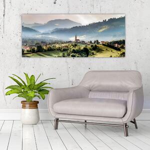 Obraz - dedinka v hmle (120x50 cm)