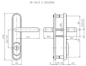 Bezpečnostné kovanie ROSTEX BK R4/O DEKOR (CHRÓM NEREZ), kľučka pravá / kľučka, Otvor na cylindrickú vložku PZ, ROSTEX Chróm lesklý-nerez, 90 mm