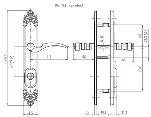 Bezpečnostné kovanie ROSTEX BK R4 OZDOBNÁ (CHRÓM NEREZ), kľučka ľavá / kľučka, Otvor na cylindrickú vložku PZ, ROSTEX Chróm lesklý-nerez, 90 mm