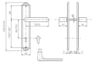 Dverové kovanie ROSTEX GRACIA (TITÁN ZLATÝ), kľučka-kľučka, WC kľúč, ROSTEX Tí, 72 mm
