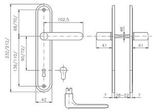 Dverové kovanie ROSTEX EXCLUSIVE (NEREZ MAT), kľučka-kľučka, WC kľúč, ROSTEX Nerez mat, 90 mm