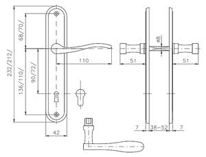 Dverové kovanie ROSTEX ELEGANT (CHRÓM LESKLÝ - NEREZ), kľučka-kľučka, WC kľúč, ROSTEX Chróm lesklý-nerez, 90 mm