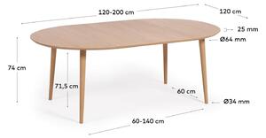 MUZZA Jedálenský stôl quio Ø 120 (200 x 120) cm dubový