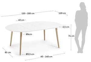 MUZZA Jedálenský stôl quio Ø 120 (200 x 120) cm biely