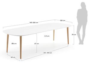 MUZZA Jedálenský stôl quio 160 (260) x 100 cm biely