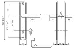 Dverové kovanie ROSTEX PROFIO (TITÁN ZLATÝ), kľučka-kľučka, WC kľúč, ROSTEX Tí, 90 mm