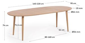 MUZZA Jedálenský stôl quio 140 (220) x 90 cm dubový
