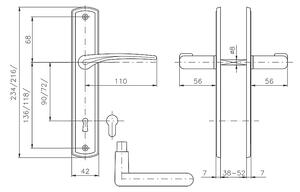 Dverové kovanie ROSTEX KREDO (CHRÓM LESKLÝ - NEREZ), kľučka-kľučka, WC kľúč, ROSTEX Chróm lesklý-nerez, 72 mm
