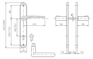 Dverové kovanie ROSTEX SONET (CHRÓM LESKLÝ - NEREZ), kľučka-kľučka, Otvor pre obyčajný kľúč BB, ROSTEX Chróm lesklý-nerez, 72 mm