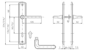 Dverové kovanie ROSTEX STRATO (TITÁN ZLATÝ), kľučka pravá-guľa, Otvor na cylindrickú vložku PZ, ROSTEX Tí, 90 mm