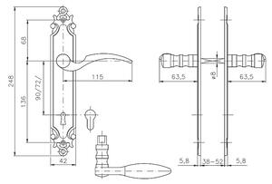 Dverové kovanie ROSTEX ROMANCE (TITÁN ZLATÝ), kľučka-kľučka, Otvor pre obyčajný kľúč BB, ROSTEX Tí, 72 mm