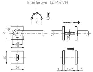 Dverové kovanie ROSTEX TORINO/H (NEREZ MAT), kľučka-kľučka, WC kľúč, ROSTEX Nerez mat