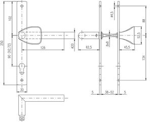 Dverové kovanie ROSTEX 850 MONZUN (NEREZ MAT), kľučka pravá / madlo, Otvor na cylindrickú vložku PZ, ROSTEX Nerez mat, 90 mm