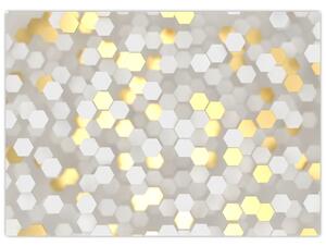 Obraz - Zlato-biele hexagóny (70x50 cm)