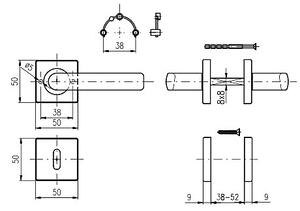 Dverové kovanie ROSTEX MARSIA/H (NEREZ MAT), kľučka-kľučka, WC kľúč, ROSTEX Nerez mat
