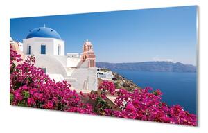 Sklenený obraz Grécko kvety morské stavby 140x70 cm 2 Prívesky