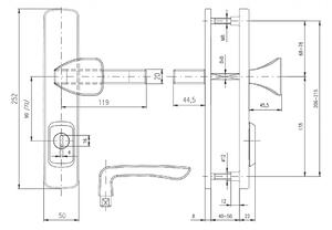 Bezpečnostné kovanie ROSTEX BK RX 1 ASTRA 3. tř. (NEREZ MAT TITÁN), kľučka ľavá / madlo, Otvor na cylindrickú vložku PZ, ROSTEX Nerez mat Ti, 90 mm