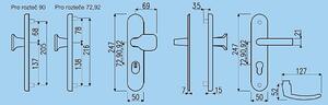 Bezpečnostné kovanie RICHTER R101ZA.TB3 (F9), kľučka-kľučka, Otvor na cylindrickú vložku PZ, RICHTER F9 (nerez elox), 92 mm