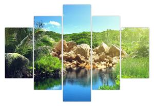 Obraz jazera v Seychelskej džungli (150x105 cm)