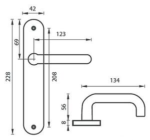 Dverové kovanie MP Coslan (F1), kľučka-kľučka, Otvor pre obyčajný kľúč BB, MP F1/MP1 (hliník prírodný), 90 mm