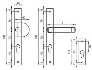 Spevnené kovanie MP AXA Slim (F4), kľučka obojstranná/guľa, Otvor na cylindrickú vložku PZ, MP F4/MP4 (hliník bronz), 92 mm