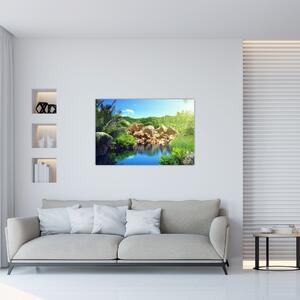 Obraz jazera v Seychelskej džungli (90x60 cm)