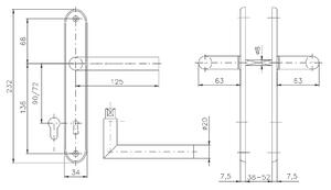 Dverové kovanie ROSTEX MONET (NEREZ MAT), kľučka-kľučka, WC kľúč, ROSTEX Nerez mat, 90 mm
