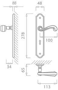 Dverové kovanie MP Carla 704 (OLV), kľučka-kľučka, Otvor pre obyčajný kľúč BB, MP OLV (mosadz leštená a lakovaná), 72 mm
