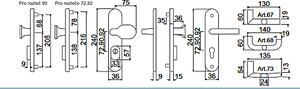Bezpečnostné kovanie RICHTER R801ZB (NEREZ), kľučka-kľučka, Otvor na cylindrickú vložku PZ, RICHTER Nerez matný, 72 mm
