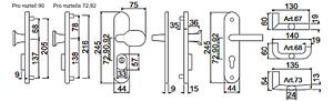 Bezpečnostné kovanie RICHTER R701ZB TB3 (NEREZ), kľučka-kľučka, Otvor na cylindrickú vložku PZ, RICHTER Nerez matný, 72 mm