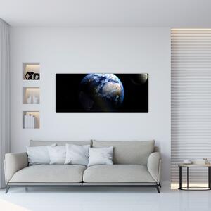 Obraz Zeme a Mesiaca (120x50 cm)
