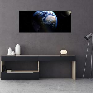 Obraz Zeme a Mesiaca (120x50 cm)